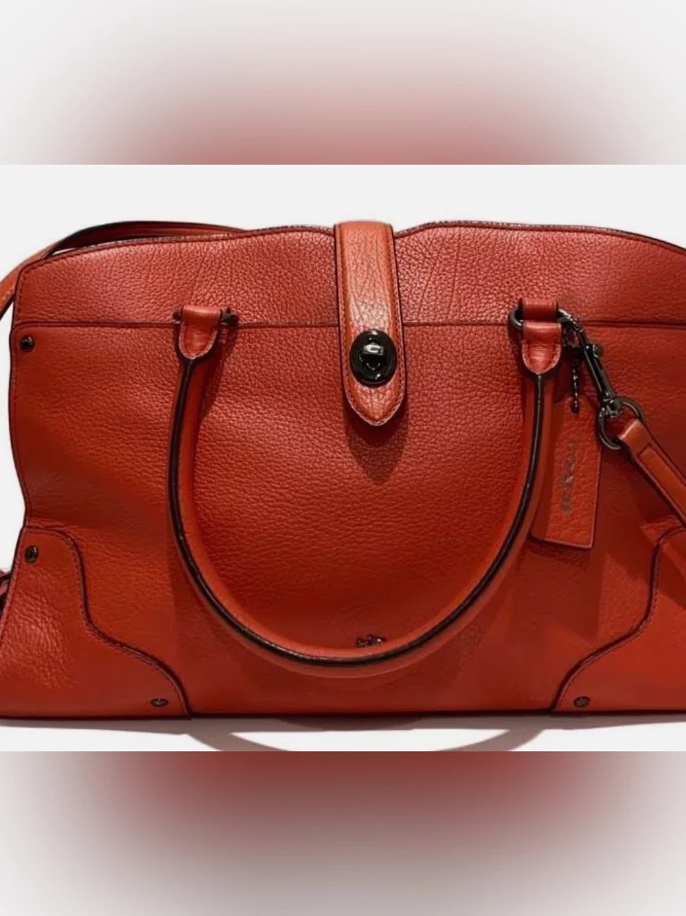 Coach Mercer Red/Orange Pebbled Leather Satchel 2 way handbag